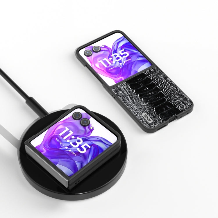 For Motorola Razr 50 Ultra ABEEL Genuine Leather Weilai Series Phone Case(Black) by buy2fix