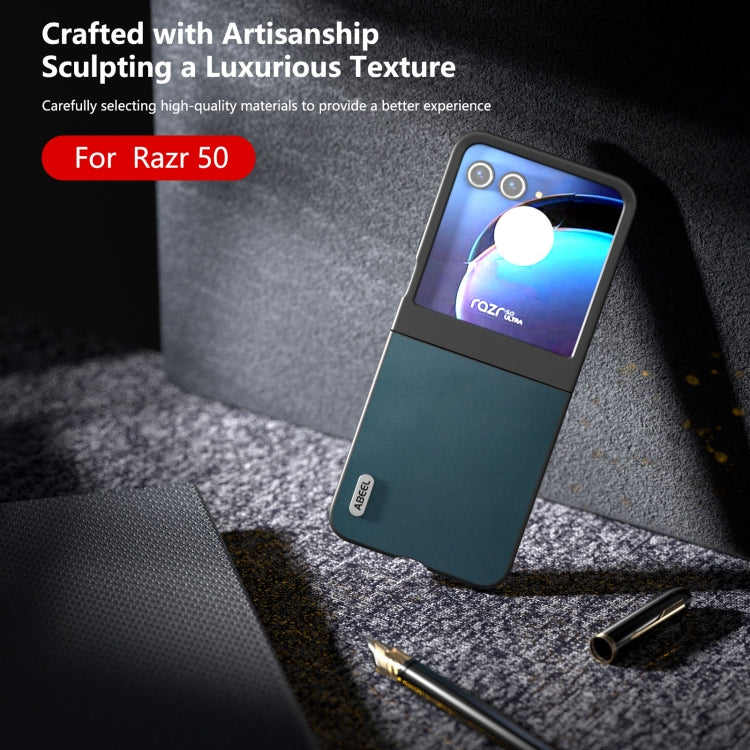 For Motorola Razr 50 ABEEL Genuine Leather Xiaoya Series Phone Case(Dark Green) by buy2fix