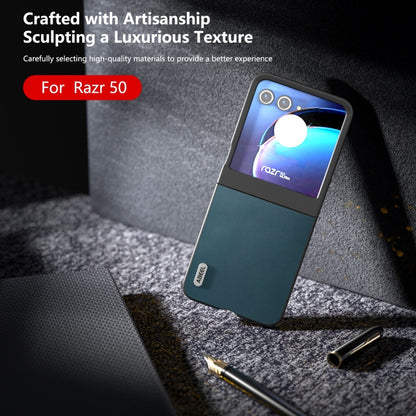 For Motorola Razr 50 ABEEL Genuine Leather Xiaoya Series Phone Case(Dark Green) by buy2fix