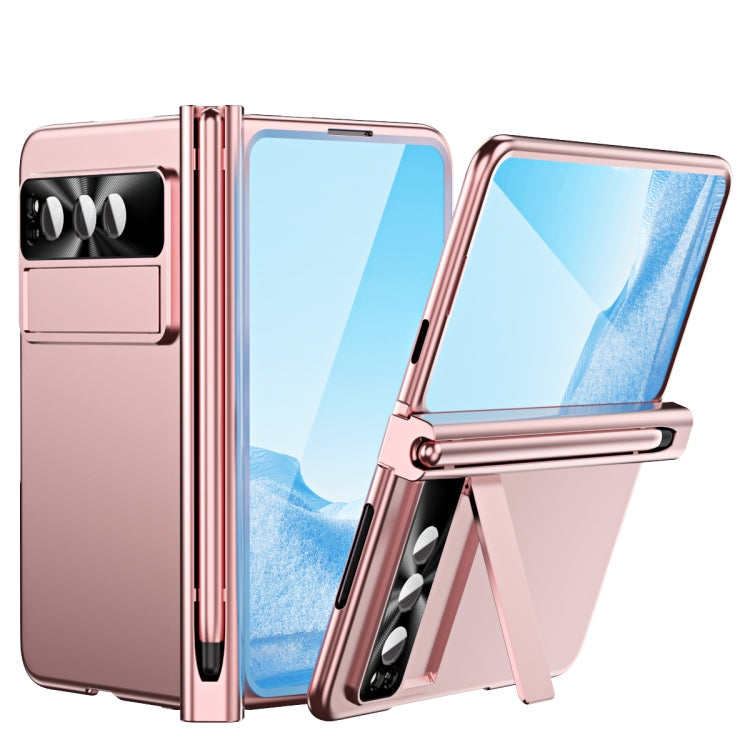 For Google Pixel Fold Integrated Electroplating Pen Slot Folding Phone Case with Stylus(Pink) by buy2fix