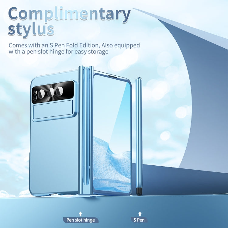 For Google Pixel Fold Integrated Electroplating Pen Slot Folding Phone Case with Stylus(Blue) by buy2fix