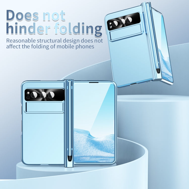 For Google Pixel Fold Integrated Electroplating PC All-inclusive Phone Case with Hinge(Blue) by buy2fix