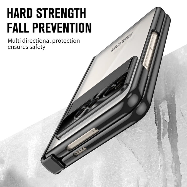 For Google Pixel Fold Integrated Electroplating Folding Phone Case with Pen Slot(Black) by buy2fix