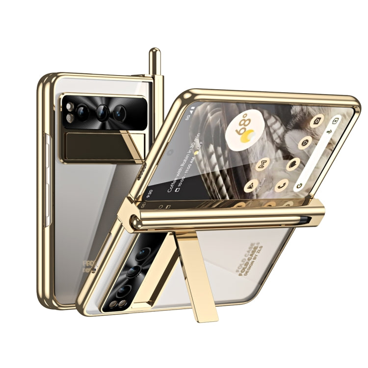 For Google Pixel Fold Integrated Electroplating Folding Phone Case with Pen Slot(Tyrant Gold) by buy2fix
