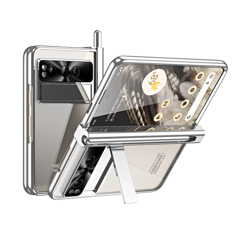 For Google Pixel Fold Integrated Electroplating Folding Phone Case with Pen Slot(Silver) by buy2fix