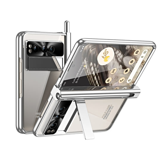 For Google Pixel Fold Integrated Electroplating Folding Phone Case with Pen Slot(Silver) by buy2fix