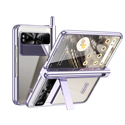 For Google Pixel Fold Integrated Electroplating Folding Phone Case with Pen Slot(Purple) by buy2fix