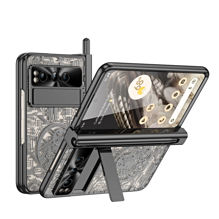 For Google Pixel Fold Mechanical Legend Integrated Electroplating All-inclusive Phone Case with Pen Slot(Black) by buy2fix