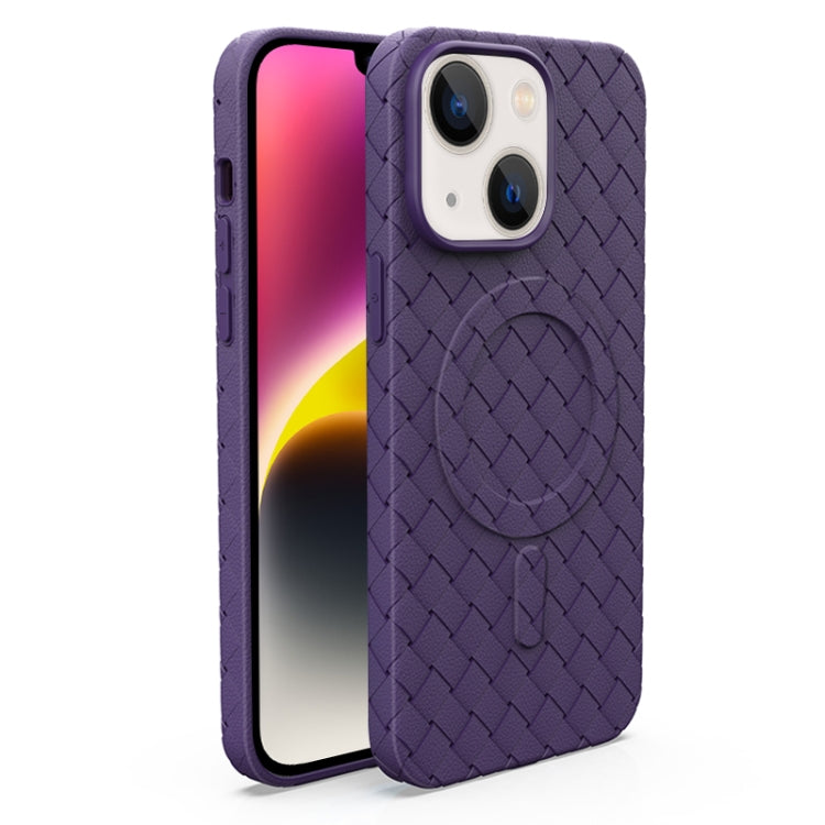 For iPhone 14 Woven Pattern MagSafe Magnetic Cooling Phone Case(Purple) by buy2fix