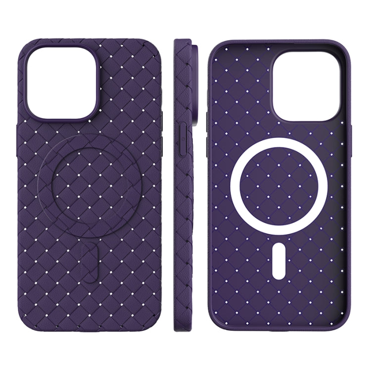 For iPhone 14 Woven Pattern MagSafe Magnetic Cooling Phone Case(Purple) by buy2fix