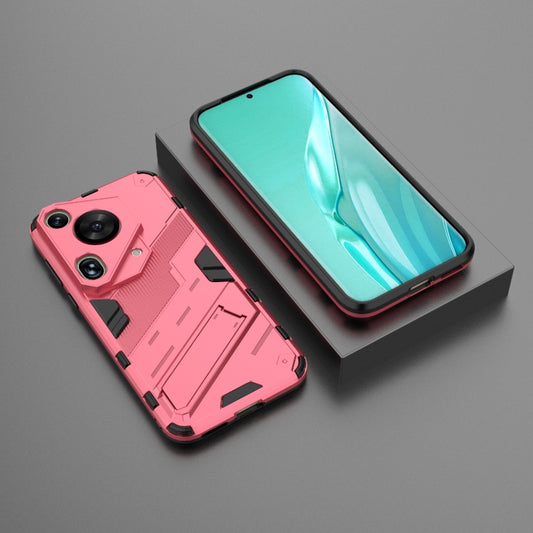 For Huawei Pura 70 Ultra Punk Armor 2 in 1 PC + TPU Phone Case with Holder(Light Red) - Huawei Cases by buy2fix | Online Shopping UK | buy2fix