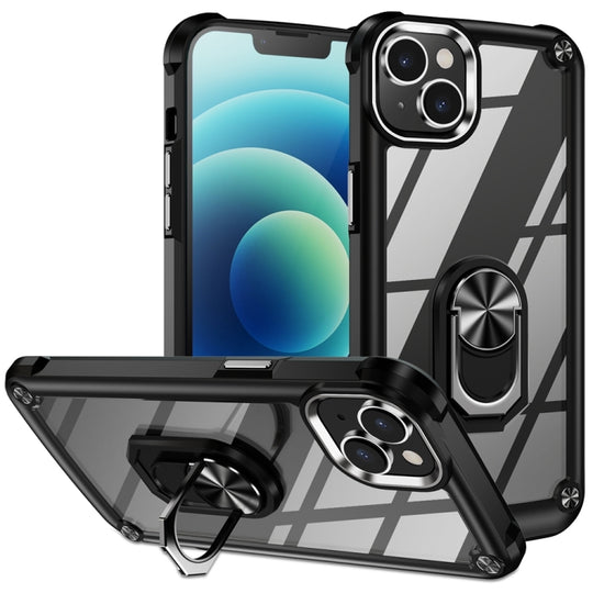 For iPhone 15 Plus TPU + PC Lens Protection Phone Case with Ring Holder(Black)