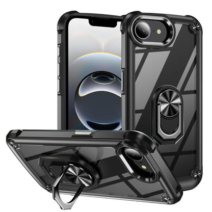 For iPhone 16e TPU + PC Lens Protection Phone Case with Ring Holder(Black) - iPhone 16e Cases by buy2fix | Online Shopping UK | buy2fix