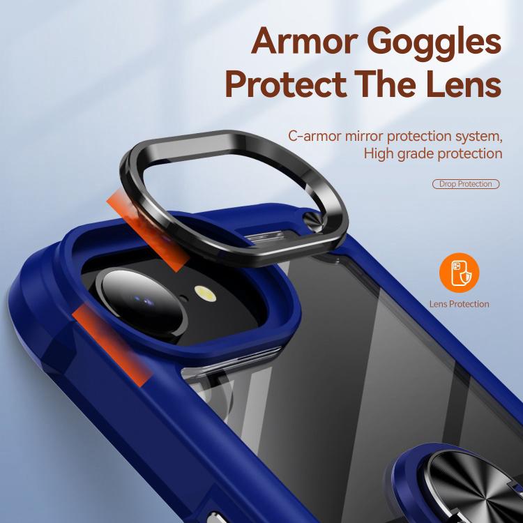 For iPhone 16e TPU + PC Lens Protection Phone Case with Ring Holder(Black) - iPhone 16e Cases by buy2fix | Online Shopping UK | buy2fix