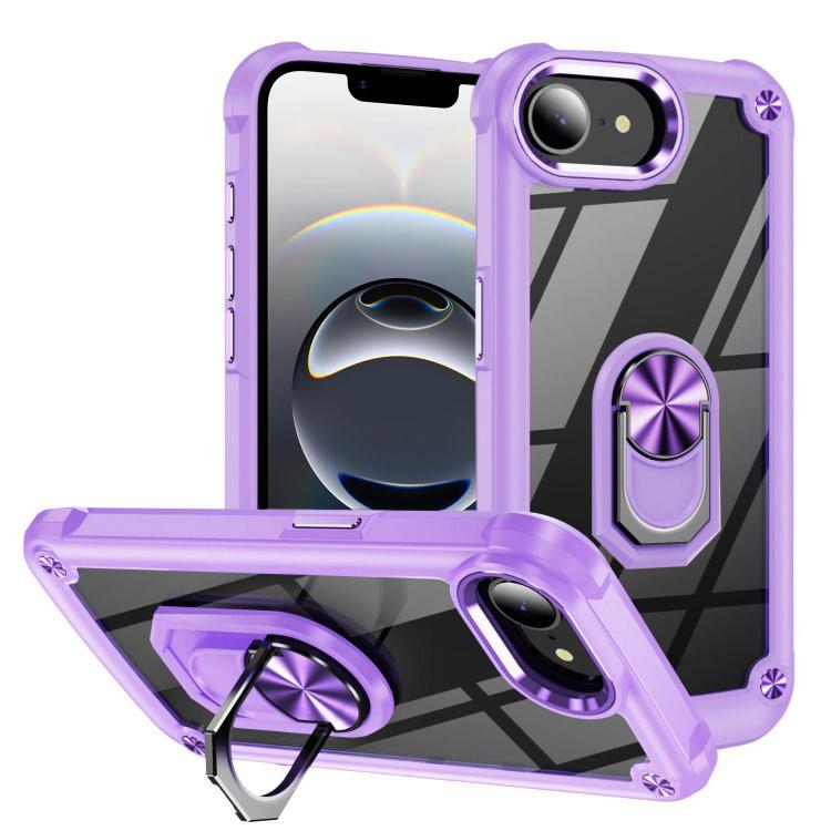 For iPhone 16e TPU + PC Lens Protection Phone Case with Ring Holder(Purple) - iPhone 16e Cases by buy2fix | Online Shopping UK | buy2fix