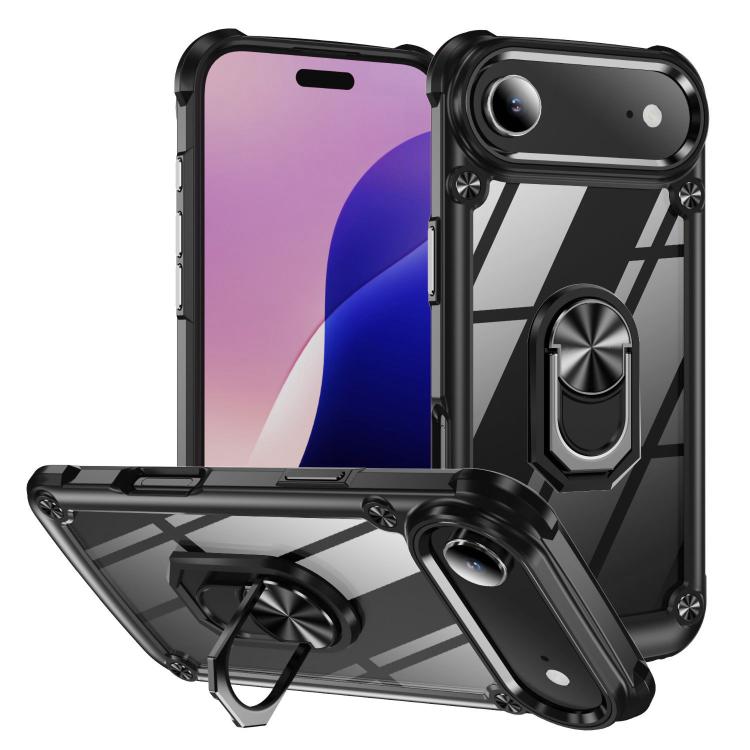 For iPhone Air TPU + PC Lens Protection Phone Case with Ring Holder(Black) - iPhone Air Cases by buy2fix | Online Shopping UK | buy2fix