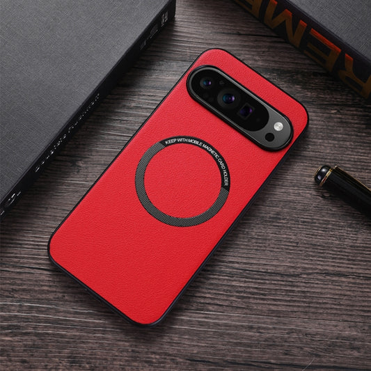 For Google Pixel 9 Magsafe Magnetic Ring Leather Texture Phone Case(Red) by buy2fix