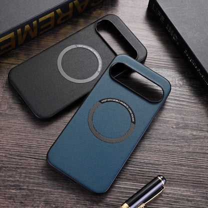 For Google Pixel 9 Magsafe Magnetic Ring Leather Texture Phone Case(White) by buy2fix