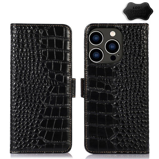 For iPhone 15 Pro Max Crocodile Top Layer Cowhide Leather Phone Case(Black) - iPhone 15 Pro Max Cases by buy2fix | Online Shopping UK | buy2fix