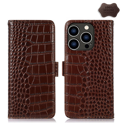 For iPhone 15 Pro Max Crocodile Top Layer Cowhide Leather Phone Case(Brown) - iPhone 15 Pro Max Cases by buy2fix | Online Shopping UK | buy2fix