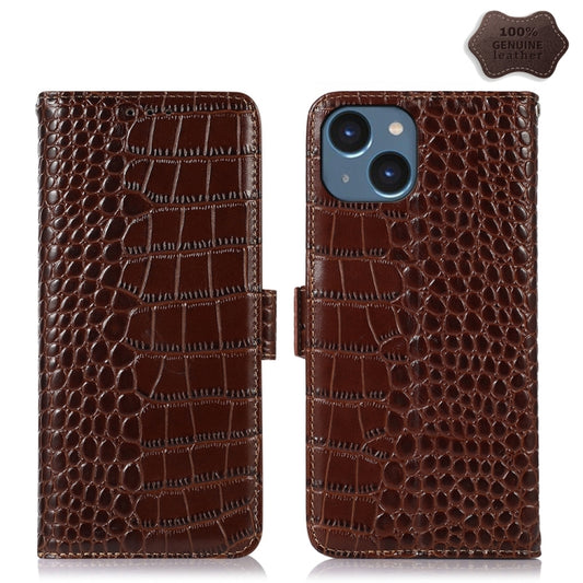 For iPhone 15 Crocodile Top Layer Cowhide Leather Phone Case(Brown) - iPhone 15 Cases by buy2fix | Online Shopping UK | buy2fix