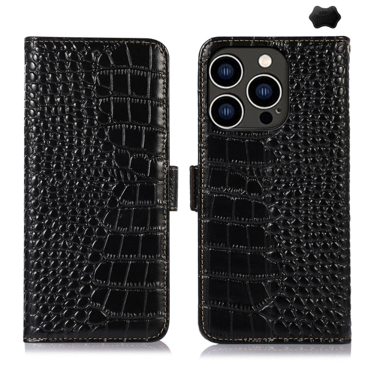 For iPhone 16 Pro Max Crocodile Top Layer Cowhide Leather Phone Case(Black) by buy2fix