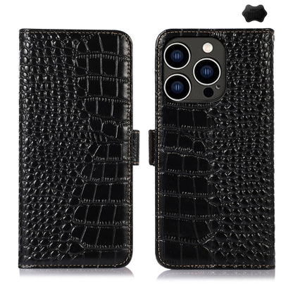 For iPhone 16 Pro Max Crocodile Top Layer Cowhide Leather Phone Case(Black) by buy2fix