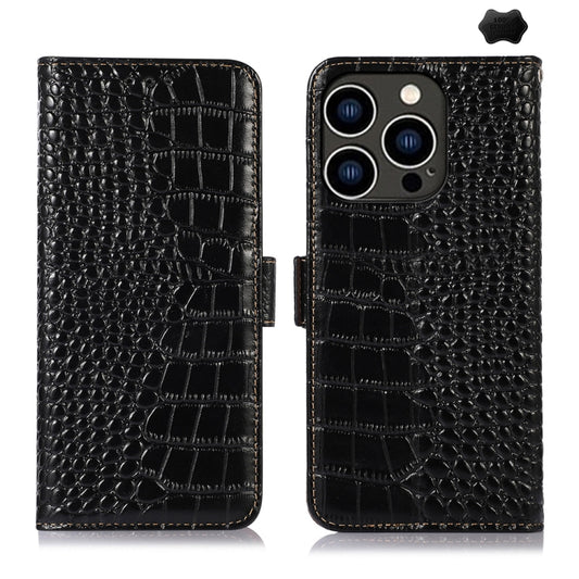 For iPhone 16 Pro Max Crocodile Top Layer Cowhide Leather Phone Case(Black) by buy2fix