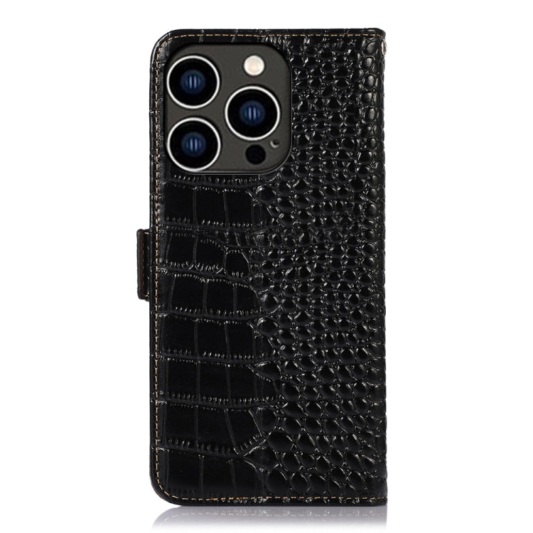 For iPhone 16 Pro Max Crocodile Top Layer Cowhide Leather Phone Case(Black) by buy2fix