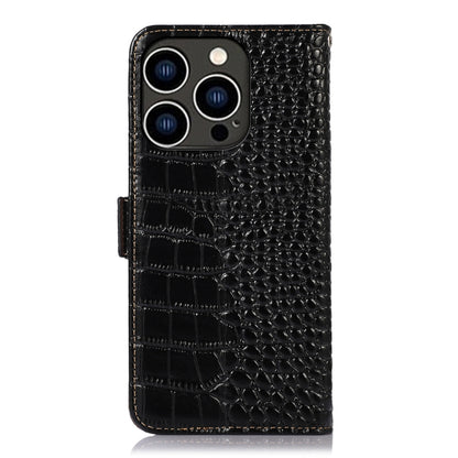 For iPhone 16 Pro Max Crocodile Top Layer Cowhide Leather Phone Case(Black) by buy2fix
