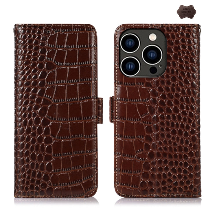 For iPhone 16 Pro Max Crocodile Top Layer Cowhide Leather Phone Case(Brown) by buy2fix