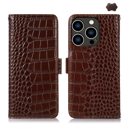 For iPhone 16 Pro Max Crocodile Top Layer Cowhide Leather Phone Case(Brown) by buy2fix