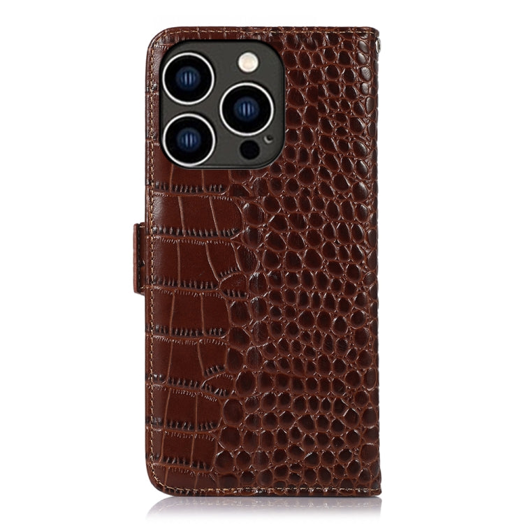 For iPhone 16 Pro Max Crocodile Top Layer Cowhide Leather Phone Case(Brown) by buy2fix