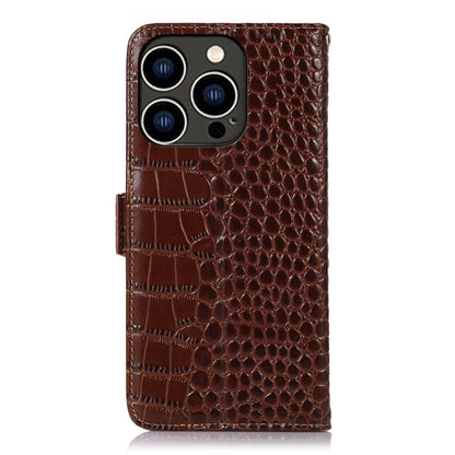 For iPhone 16 Pro Crocodile Top Layer Cowhide Leather Phone Case(Brown) - iPhone 16 Pro Cases by buy2fix | Online Shopping UK | buy2fix