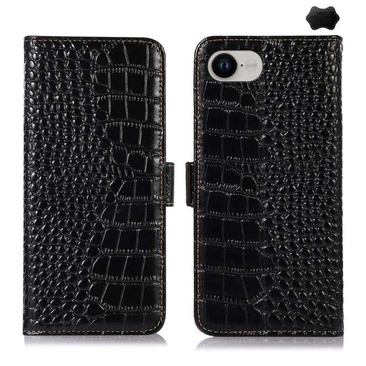 For iPhone 16e Crocodile Top Layer Cowhide Leather Phone Case(Black) - iPhone 16e Cases by buy2fix | Online Shopping UK | buy2fix