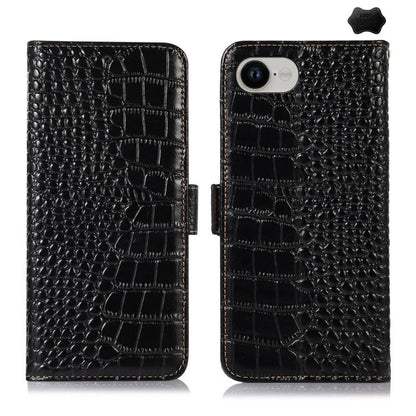 For iPhone 16e Crocodile Top Layer Cowhide Leather Phone Case(Black) - iPhone 16e Cases by buy2fix | Online Shopping UK | buy2fix