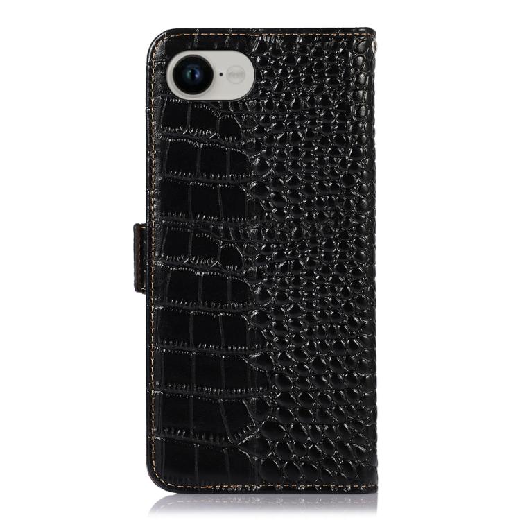 For iPhone 16e Crocodile Top Layer Cowhide Leather Phone Case(Black) - iPhone 16e Cases by buy2fix | Online Shopping UK | buy2fix