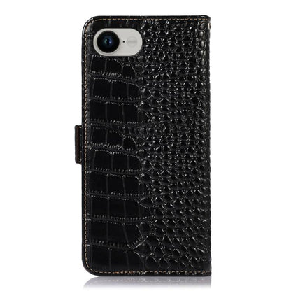For iPhone 16e Crocodile Top Layer Cowhide Leather Phone Case(Black) - iPhone 16e Cases by buy2fix | Online Shopping UK | buy2fix