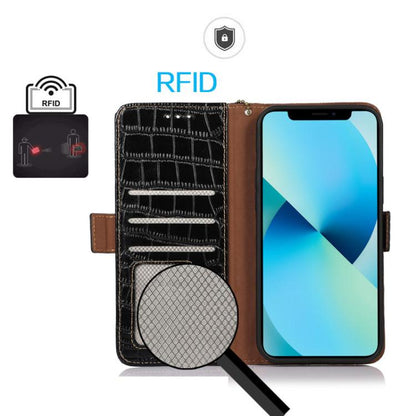 For iPhone 16e Crocodile Top Layer Cowhide Leather Phone Case(Black) - iPhone 16e Cases by buy2fix | Online Shopping UK | buy2fix