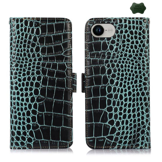 For iPhone 16e / 17e Crocodile Top Layer Cowhide Leather Phone Case(Green)