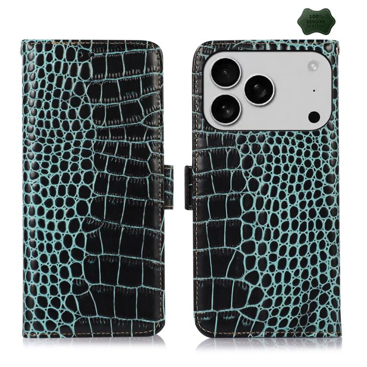 For iPhone 17 Pro Max Crocodile Top Layer Cowhide Leather Phone Case(Green) - iPhone 17 Pro Max Cases by buy2fix | Online Shopping UK | buy2fix