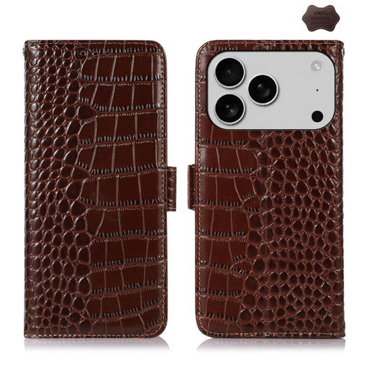 For iPhone 17 Pro Max Crocodile Top Layer Cowhide Leather Phone Case(Brown) - iPhone 17 Pro Max Cases by buy2fix | Online Shopping UK | buy2fix