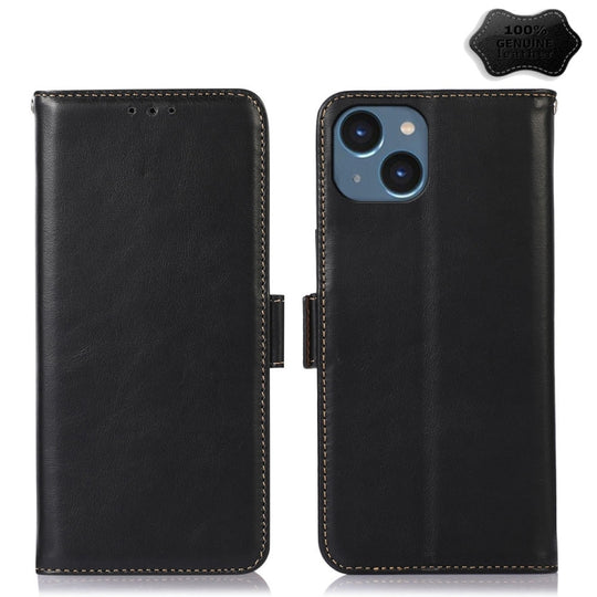 For iPhone 15 Crazy Horse Top Layer Cowhide Leather Phone Case(Black)