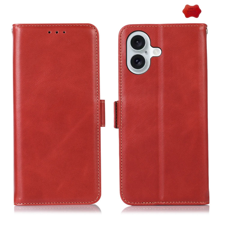 For iPhone 16 Plus Crazy Horse Top Layer Cowhide Leather Phone Case(Red) - iPhone 16 Plus Cases by buy2fix | Online Shopping UK | buy2fix