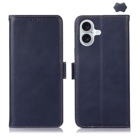 For iPhone 17 Crazy Horse Top Layer Cowhide Leather Phone Case(Blue) - iPhone 17 Cases by buy2fix | Online Shopping UK | buy2fix