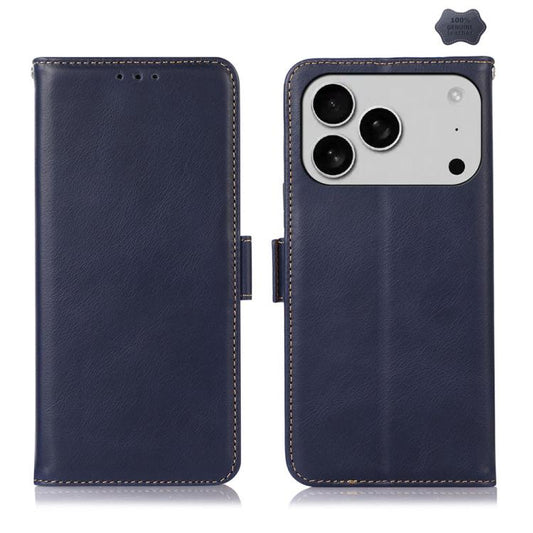 For iPhone 17 Pro Crazy Horse Top Layer Cowhide Leather Phone Case(Blue) - iPhone 17 Pro Cases by buy2fix | Online Shopping UK | buy2fix