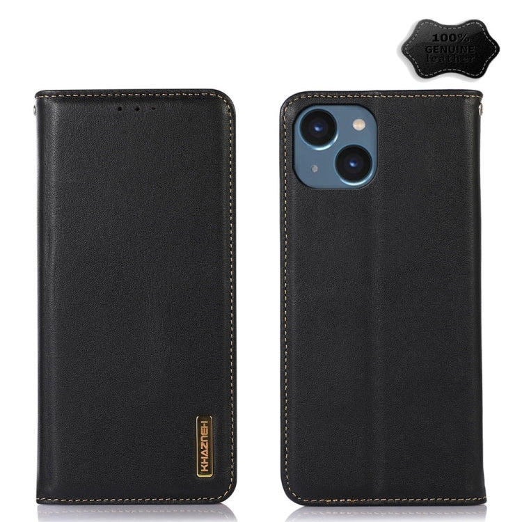 For iPhone 15 KHAZNEH Nappa Top Layer Cowhide Leather Phone Case(Black) - iPhone 15 Cases by buy2fix | Online Shopping UK | buy2fix