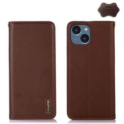 For iPhone 15 KHAZNEH Nappa Top Layer Cowhide Leather Phone Case(Brown) - iPhone 15 Cases by buy2fix | Online Shopping UK | buy2fix