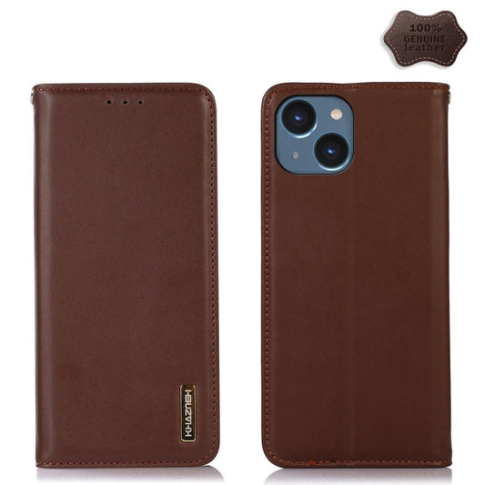 For iPhone 15 KHAZNEH Nappa Top Layer Cowhide Leather Phone Case(Brown) - iPhone 15 Cases by buy2fix | Online Shopping UK | buy2fix