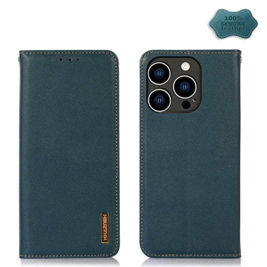 For iPhone 15 Pro KHAZNEH Nappa Top Layer Cowhide Leather Phone Case(Green) - iPhone 15 Pro Cases by buy2fix | Online Shopping UK | buy2fix